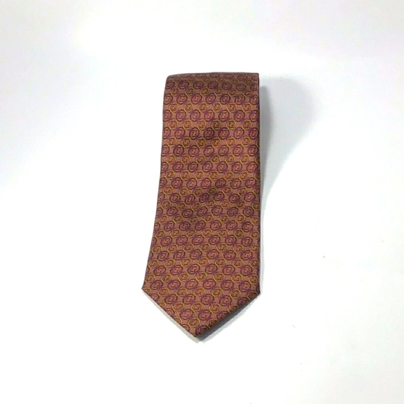 FENDI VINTAGE Copper With Gold and Purple Rings around Logo Print Silk Tie - Picture 2 of 15